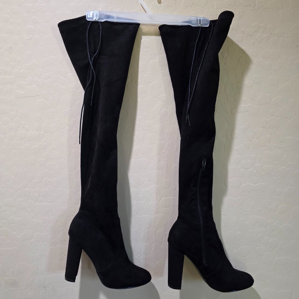 NWOT Black Faux Suede Over the Knee Thigh High Heeled Winter Goth Boots Boot 39